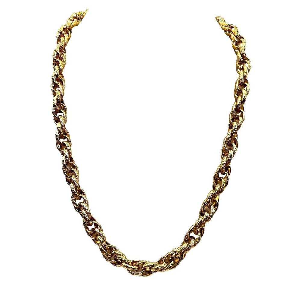Lady Remington Chunky Embossed Necklace, Vintage Gold Plate Prince of Wales Chai